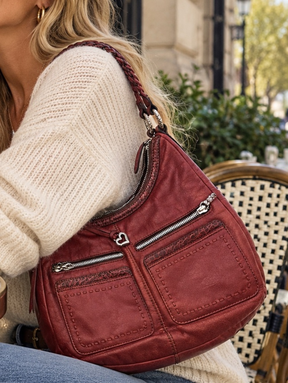 Vintage Brighton Burgundy Leather Expandable Florencia Valencia Hobo Purse